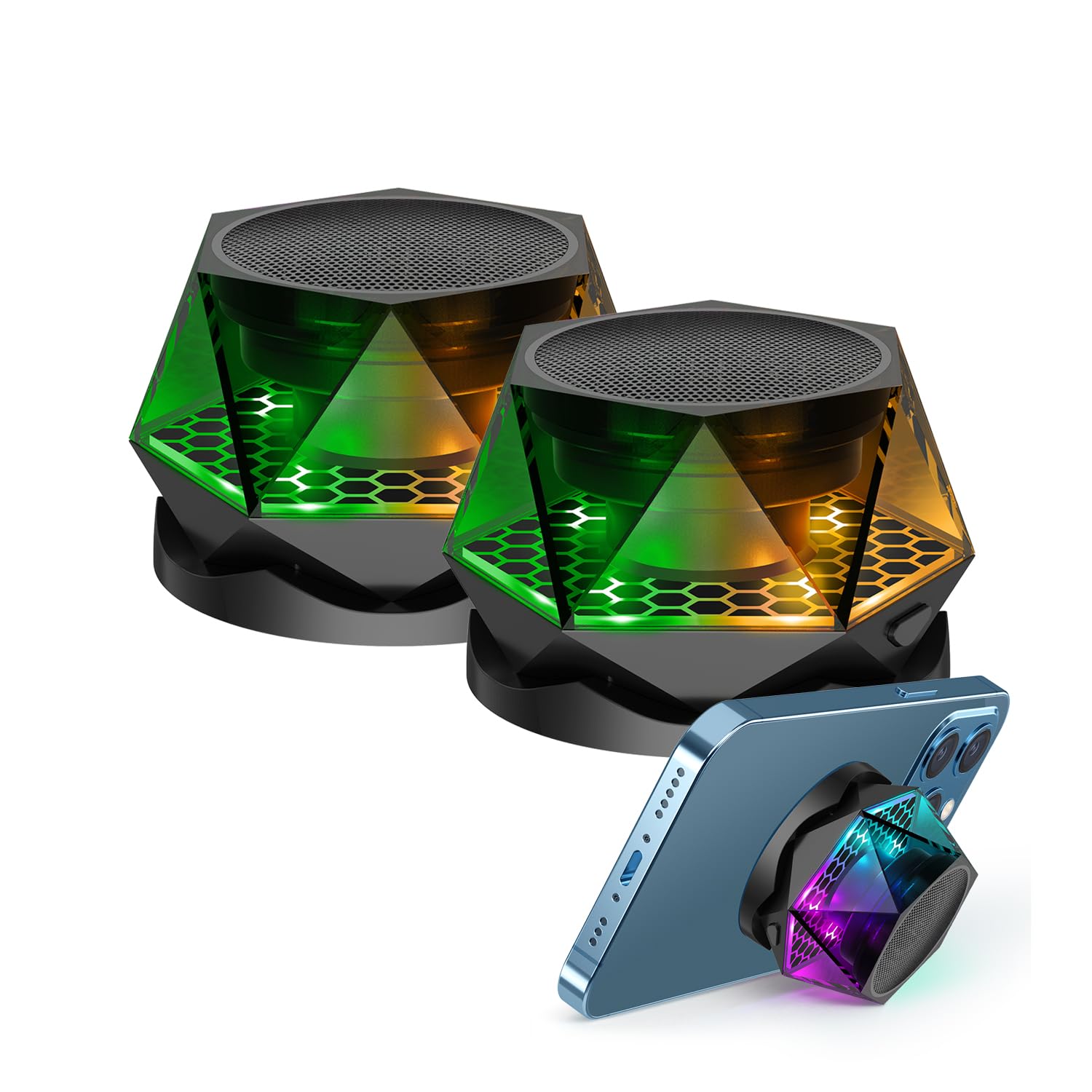 2er-pack Magnetischer Kabelloser Bluetooth-lautsprecher Mit Rgb-mehrfarbenlicht, Handyhalterung Für Iphone, Android, Tws-kopplung, 2 Stück