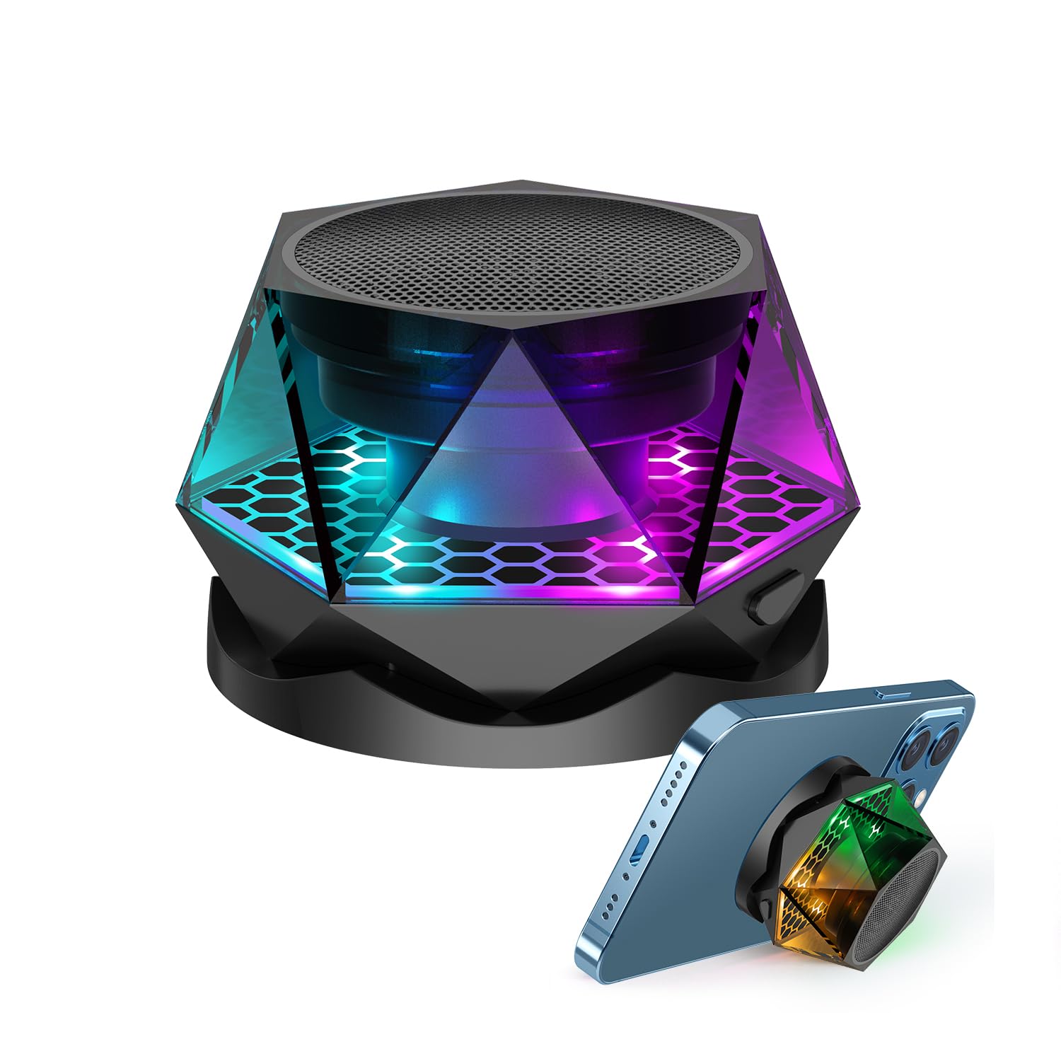 Diamant-magnet-bluetooth-lautsprecher, Kleiner Kabelloser Lautsprecher Mit Rgb-mehrfarbenlicht, Handyhalterung Für Iphone, Android, Tws-kopplung