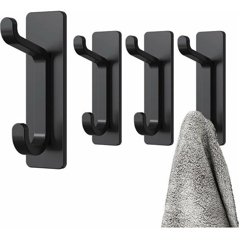 Selbstklebender Wandhaken, Handtuchhalter Für Bad Und Küche, Geschirrtuchhaken, Selbstklebender Garderobenhaken, Wandmontage Ohne Bohren, Wasserfest, Schwarz