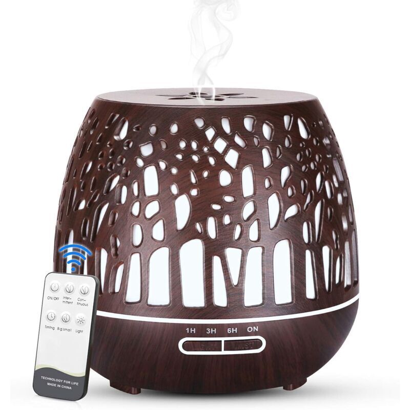 400-ml-diffusor Für Ätherische Öle – Bpa-freier Ultraschall-luftbefeuchter Mit Fernbedienung, Farbiger Led Und 3-stunden-timer – Dunkles Holz