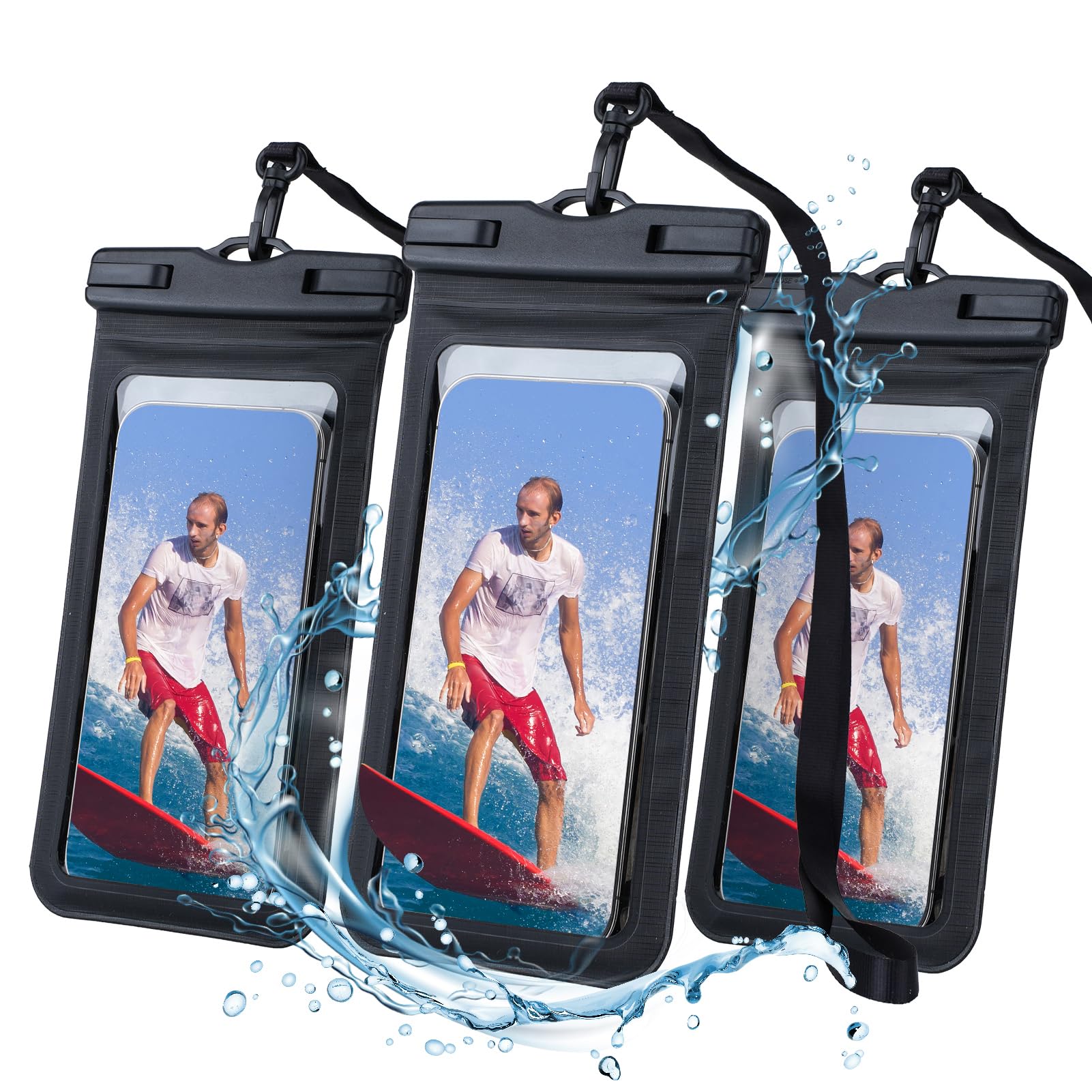3 Stück Wasserdichte Smartphone-tasche, Ipx8 Wasserdichte Handytasche, Unterwasserhülle Für Iphone 16/15/14/13, Samsung, Telefonschutz Bis 7,2 Zoll, Schwarz