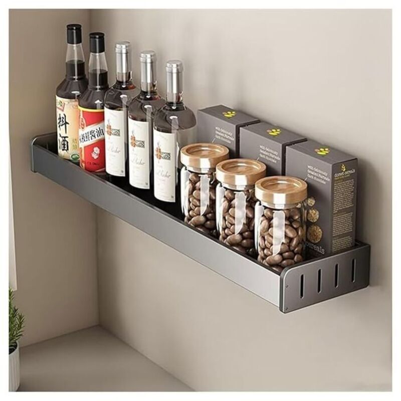 Wandmontiertes Gewürzregal Aus Metall, Kein Bohren Erforderlich – 40 X 13,8 X 5,5 Cm – Kompaktes Und Modernes Design Für Küche Oder Schrank