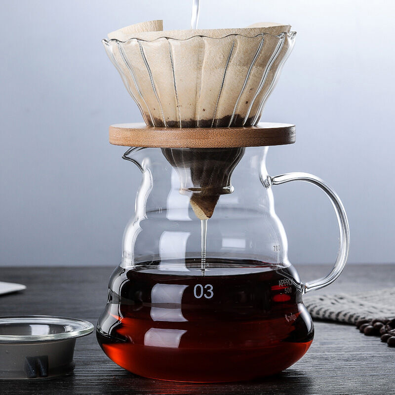 Bardusch-kaffeemaschine Und Filterset V60 Im Japanischen Stil Aus Glas Mit Holzständern (600 Ml/350 Ml), Wiederverwendbare Kaffeefilter.