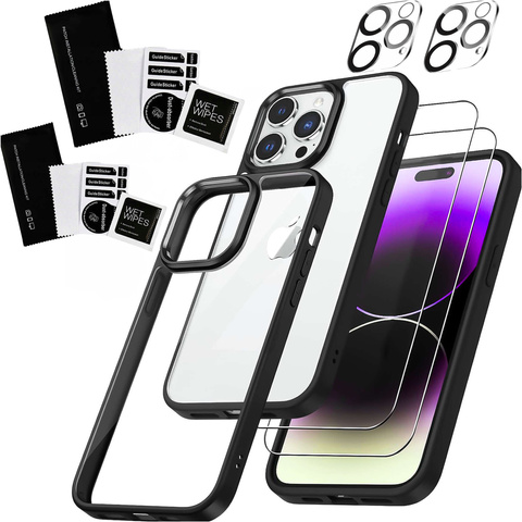 Schutzhülle Für Iphone 15 Pro + 2x Displayschutzglas Und 2x Schutzlinsen, Alogy 360 Hybrid-set 5-in-1, Schwarz Und Transparent