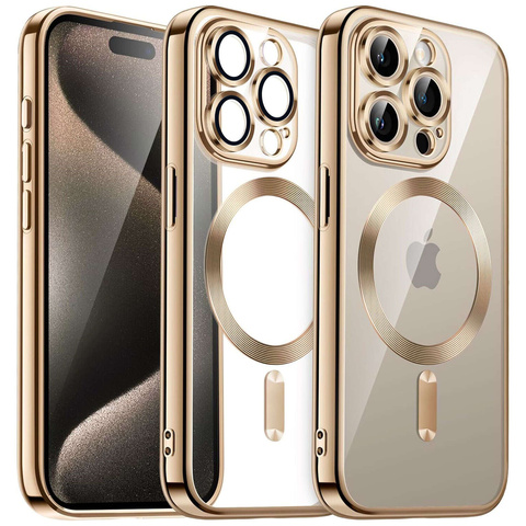 Magsafe Hülle Für Iphone 15 Pro, Glamour Luxury Slim Ring, Gold Transparent