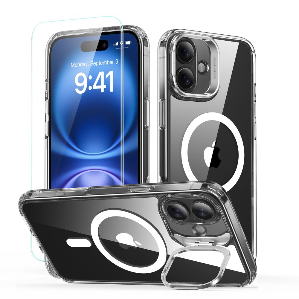 Esr Classic Hybrid-kickstand, Halolock, Magsafe & Gehärtetes Glas, Iphone 16 Plus Transparent