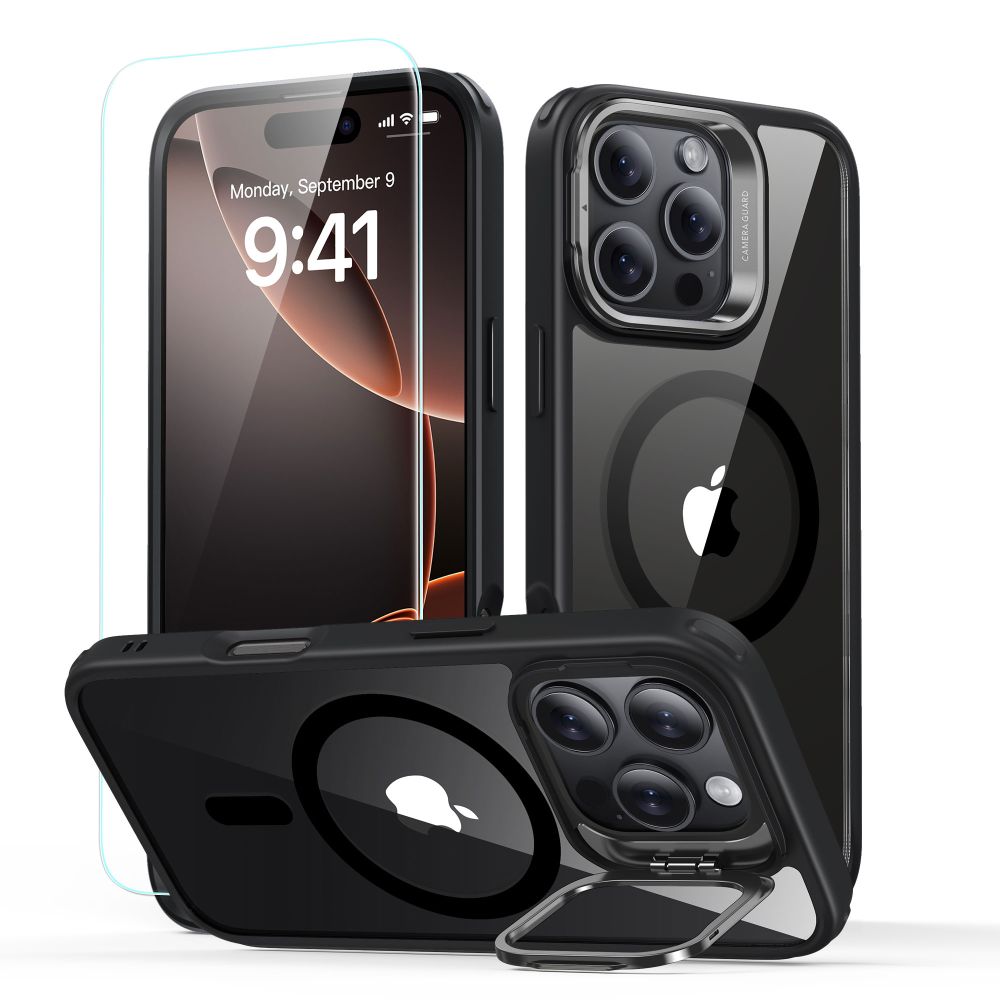 Esr Classic Hybrid-ständer, Halolock, Magsafe & Gehärtetes Glas, Iphone 16 Pro, Klar/schwarz