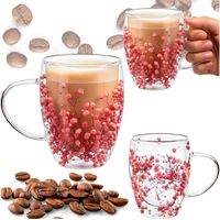1 Stück 300 Ml Doppelwandiger Thermobecher Aus Glas Mit Blumenmuster, Geeignet Für Kaffee/tee, Mit Henkel, Für Den Täglichen Gebrauch