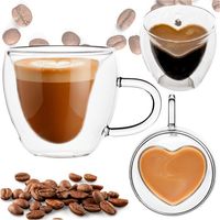 Stück Doppelwandiger Thermobecher Aus Glas, 220 Ml, Mit Dekorativem Herzmotiv Und Ergonomischem Henkel