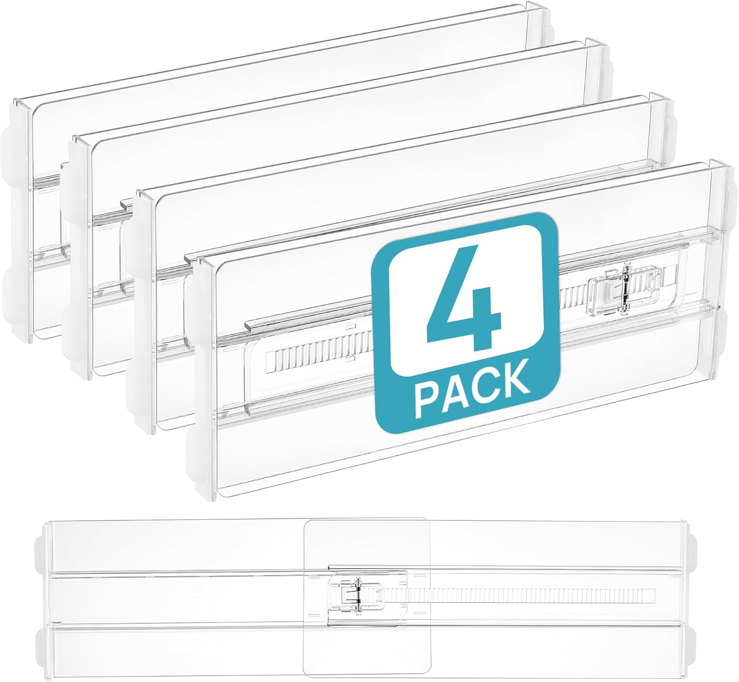 Set Mit 4 Schubladeneinsätzen, Geeignet Für Kleidung, 10 Cm Hoch, Ausziehbar Und Verstellbar Von 27 Cm Bis 43 Cm, Aus Transparentem Kunststoff, Geeignet Für Kleiderschränke, Kinderkleidung, Unterwäsch