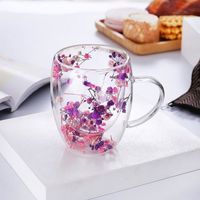 Set Mit 3 Doppelwandigen Tassen Aus Gehärtetem Glas, 350 Ml – Design Mit Trockenblumen – Für Cappuccino, Latte Und Tee