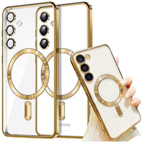 Samsung Galaxy S24 Mag Safe Glamour Hülle Mit Ringkameraschutz, Alogy Gold Transparent