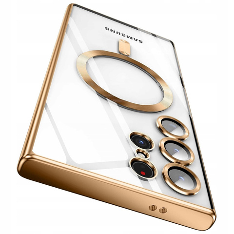 Schutzhülle Für Samsung Galaxy S24 Ultra Mag Safe Glamour Case Ringkameraschutz Alogy Gold Transparent