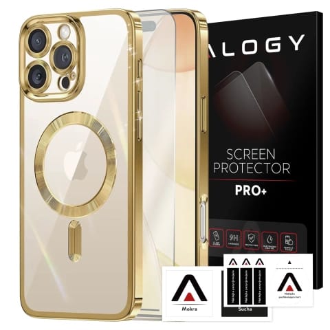 Magsafe Hülle Für Apple Iphone 16 Pro, Alogy Glamour Luxus-ringhülle, Gold-transparent + Gehärtetes Glas