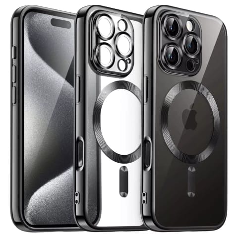 Magsafe Hülle Für Apple Iphone 16 Pro, Alogy Glamour Luxus-ringhülle, Schwarz Und Transparent