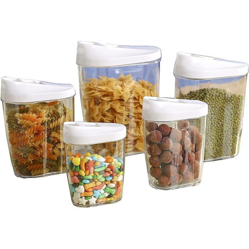Set Mit 5 Luftdichten, Transparenten Behältern Für Müsli Und Trockenfrüchte – 1440 / 960 / 720 / 480 / 300 Ml – Lebensmittelechter Kunststoff