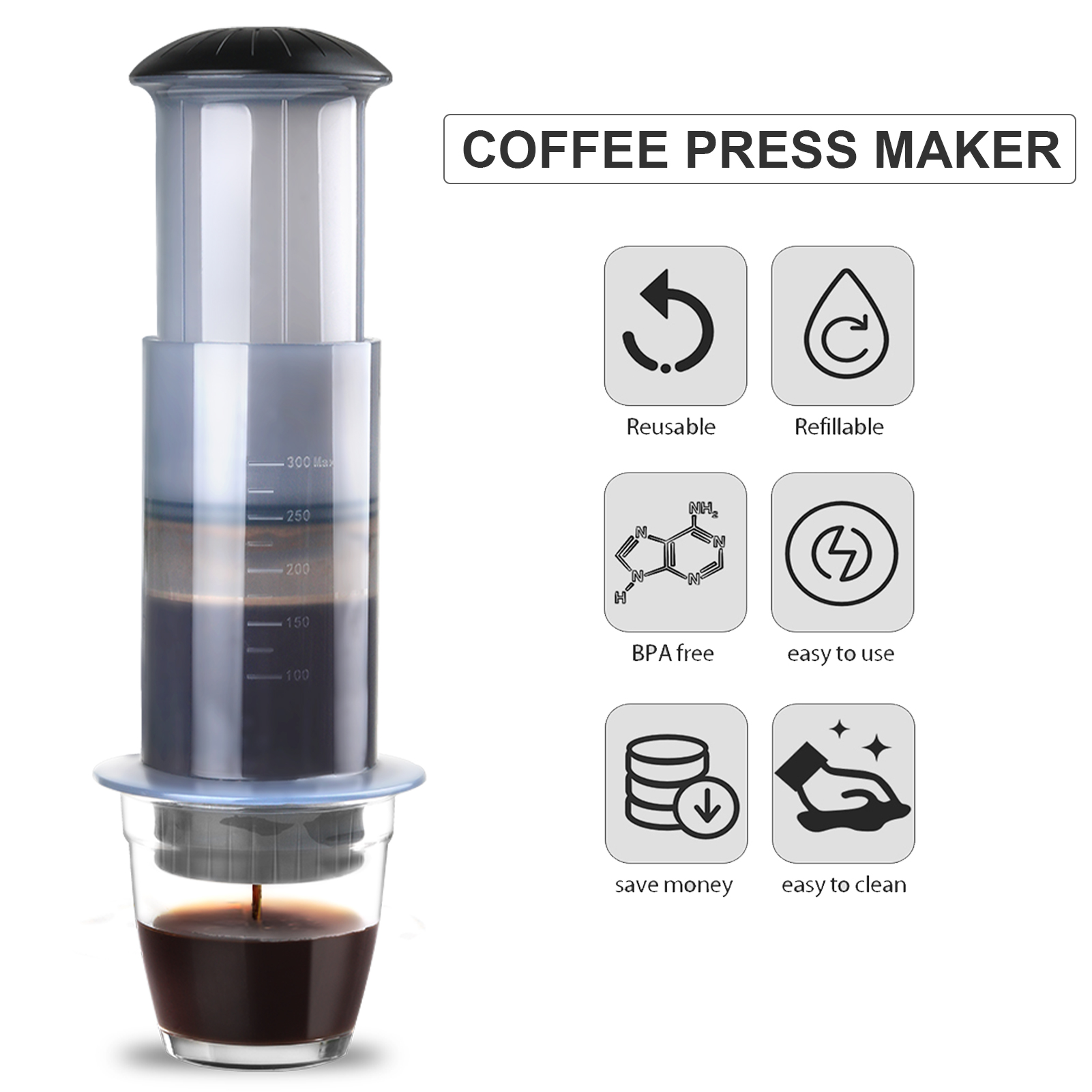 Tragbare Manuelle Espressopresse Mit 50 Papierfiltern Für Kaffee, Reisen Und Camping