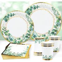96-teiliges, Salbeigrünes Einweggeschirr Mit Goldenem Punktmuster, Festliches Geschirr Für Elegante Hochzeiten, Geburtstage Oder Dinnerpartys