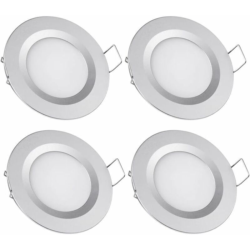 4 Led-einbaustrahler, 12 V, Ø 58–65 Mm, 3 W, 6400 K, Kaltweiß, Silberne Ausführung, Für Wohnmobile, Boote, Wohnwagen, Transporter Und Yachten