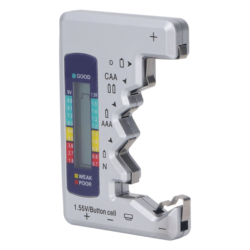 Abs Digitaler Batterietester Mit Lcd-anzeige Für 1,5-v- Und 9-v-batterien (silber)