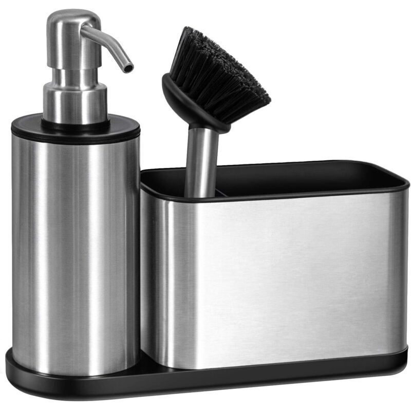 Spülbecken-organizer Aus Edelstahl, 20 X 18 X 6,5 Cm, Mit Integriertem Seifenspender Und Schwammhalter – Silber