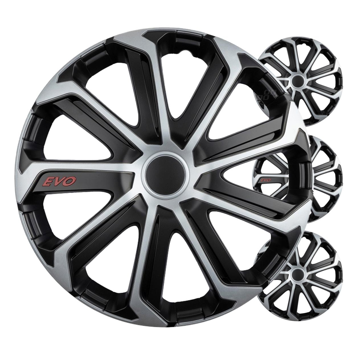 Radkappen, 4-teiliges Set, Evo, Schwarz/silber, 16 Zoll, Farbbox