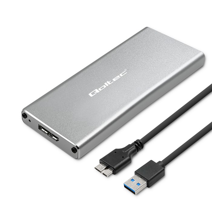 Qoltec Aluminiumgehäuse M.2 Ssd-einschub Sata Ngff Usb 3.0 Superspeed 5 Gbit/s 2 Tb Silber