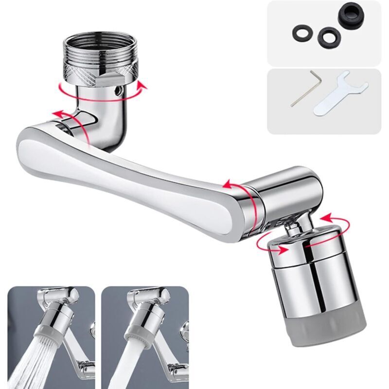 Multifunktionaler, Um 1440° Schwenkbarer Wasserhahn Mit Integriertem Filter Und 1080°-luftsprudler – Silber, 2 Durchflussmodi