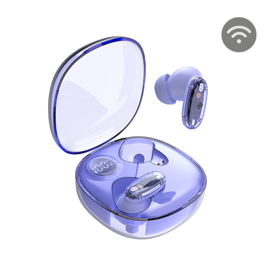 Mars Gaming Mhib2, Bluetooth 5.4 Headset, Immersive Sound, Halbtransparent Und Ultra-kompaktes Ergonomisches Design, 24 Stunden Wiedergabe, Kabelloses Headset Mit Etui Und Led-anzeige, Lila