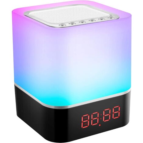 Nachttischlampe Mit Bluetooth-lautsprecher, Farbwechselndes Nachtlicht, Digitaler Wecker, Touch-steuerung, Weiß