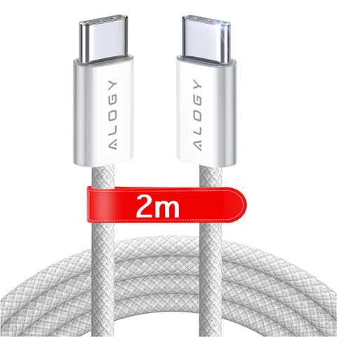 Usb-c Typ C Kabel, Stark, Schnell Pd, 2 M, Für Iphone 15, Alogy Nylonkabel, Weiß