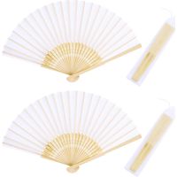 Set Mit 2 Fächern, Weiße Seide, Bambusrahmen, Faltbar, Zum Tanzen, Für Hochzeiten Und Dekorationen