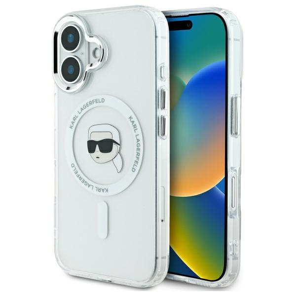 Karl Lagerfeld Klhmp16mhlskih Iphone Plus 6,7" Weiße Hartschalen-hülle Iml Metal Karl Head Magsafe