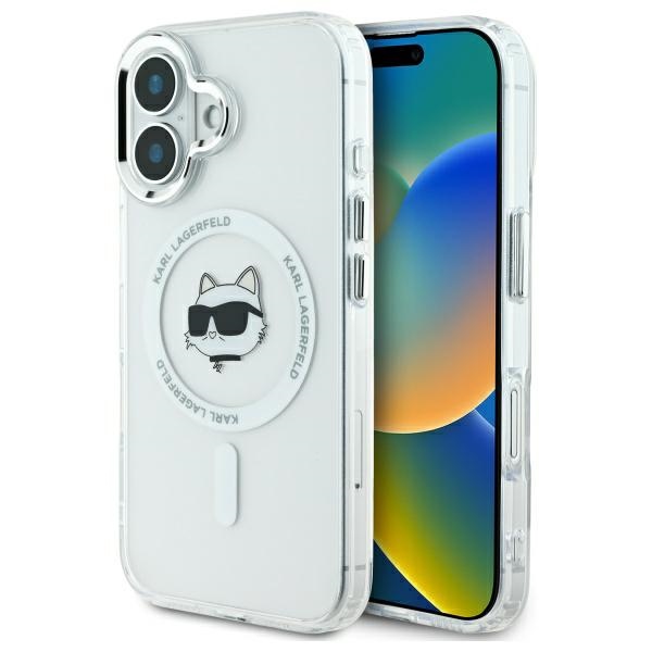 Karl Lagerfeld Klhmp16mhlschh Iphone 16 Plus 6,7" Weiß/weiß Hartschalenetui Iml Metall Choupette Kopf Magsafe