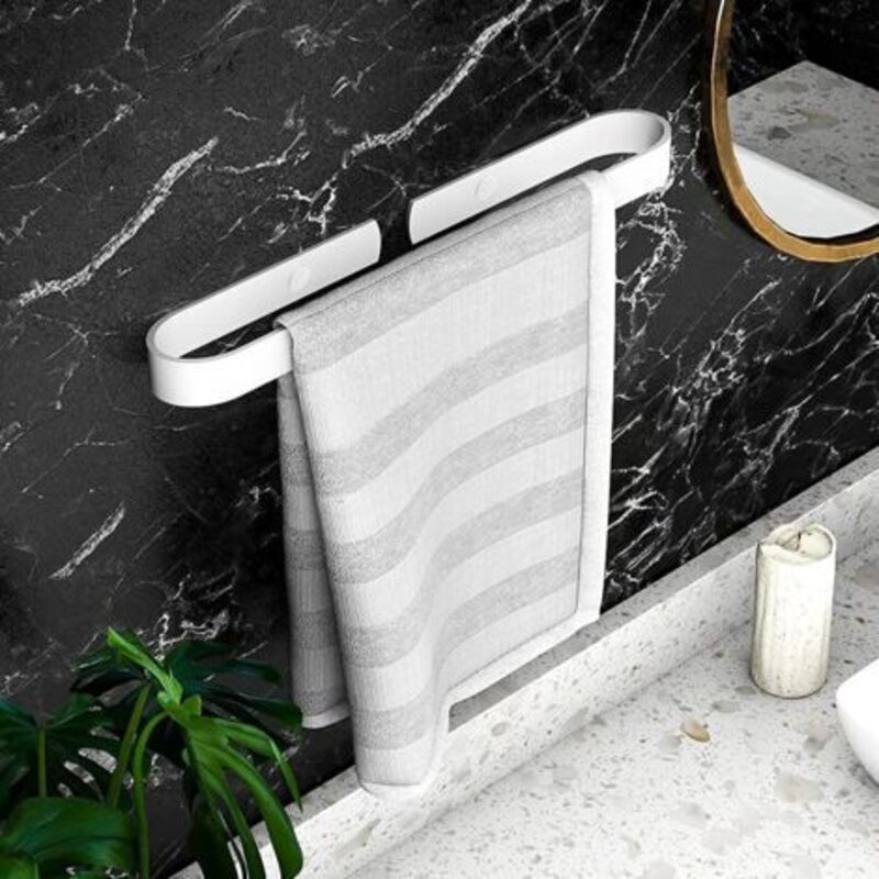 Selbstklebender Handtuchhalter Zur Wandmontage Ohne Bohren – 40 Cm Lange, Weiße Aluminiumstange Für Bad, Küche Oder Balkon