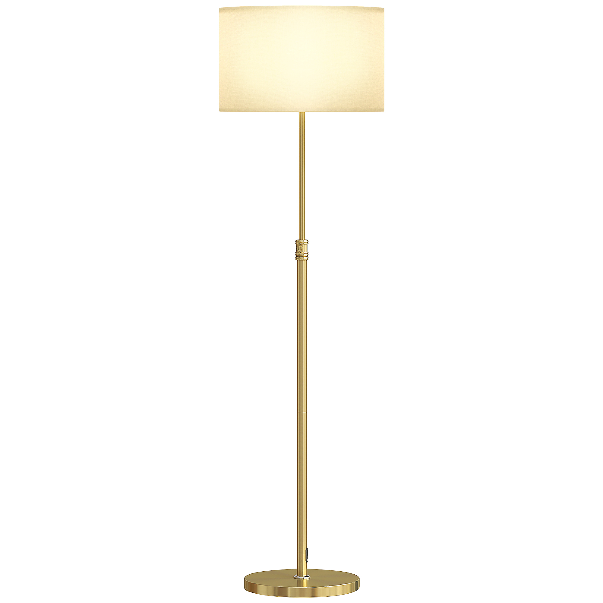 Stehlampe Mit Fernbedienung, Höhenverstellbar, Stoffschirm, Metallständer, Anpassbare Helligkeit, Fußschalter, Goldfarben