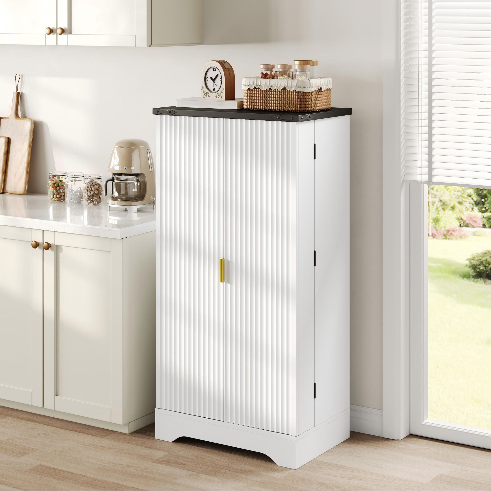 Küchenschrank Mit Led-sensorleuchte Und Gewürzablage, Geräumiger Schrank Mit Doppeltür, Ausgestattet Mit Verstellbaren Einlegeböden Und Modernem Türdesign – Weiß, 120 × 60,5 × 40 Cm