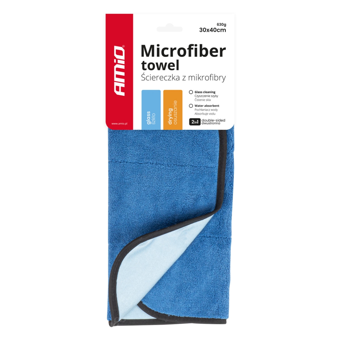 Mikrofasertuch Zum Waschen, Reinigen Und Trocknen Der Autoscheiben 2 In 1 30x40 Cm Amio-03746