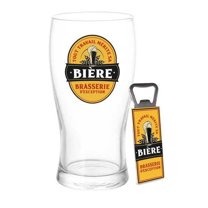 Geschenkkarton - Stc - Bierglas - Inklusive Flaschenöffner - 2 Teile - Weiß