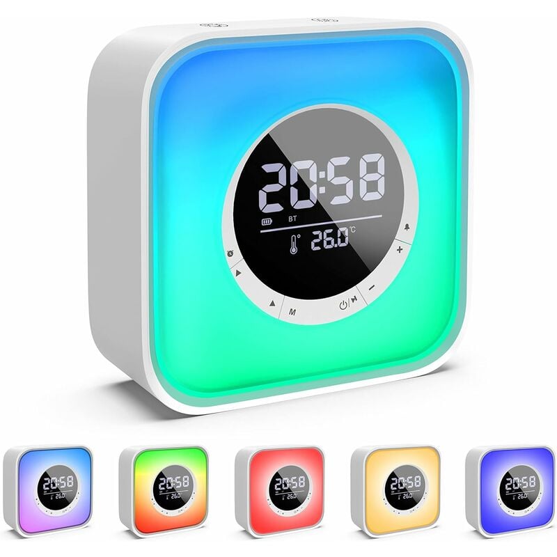 Wiederaufladbarer Bluetooth-lautsprecher, Lauter Alarm Für Tiefschläfer, Led-wecker Mit Temperaturanzeige, Einschlafhilfe, 10 Farbige Lichtmodi Für