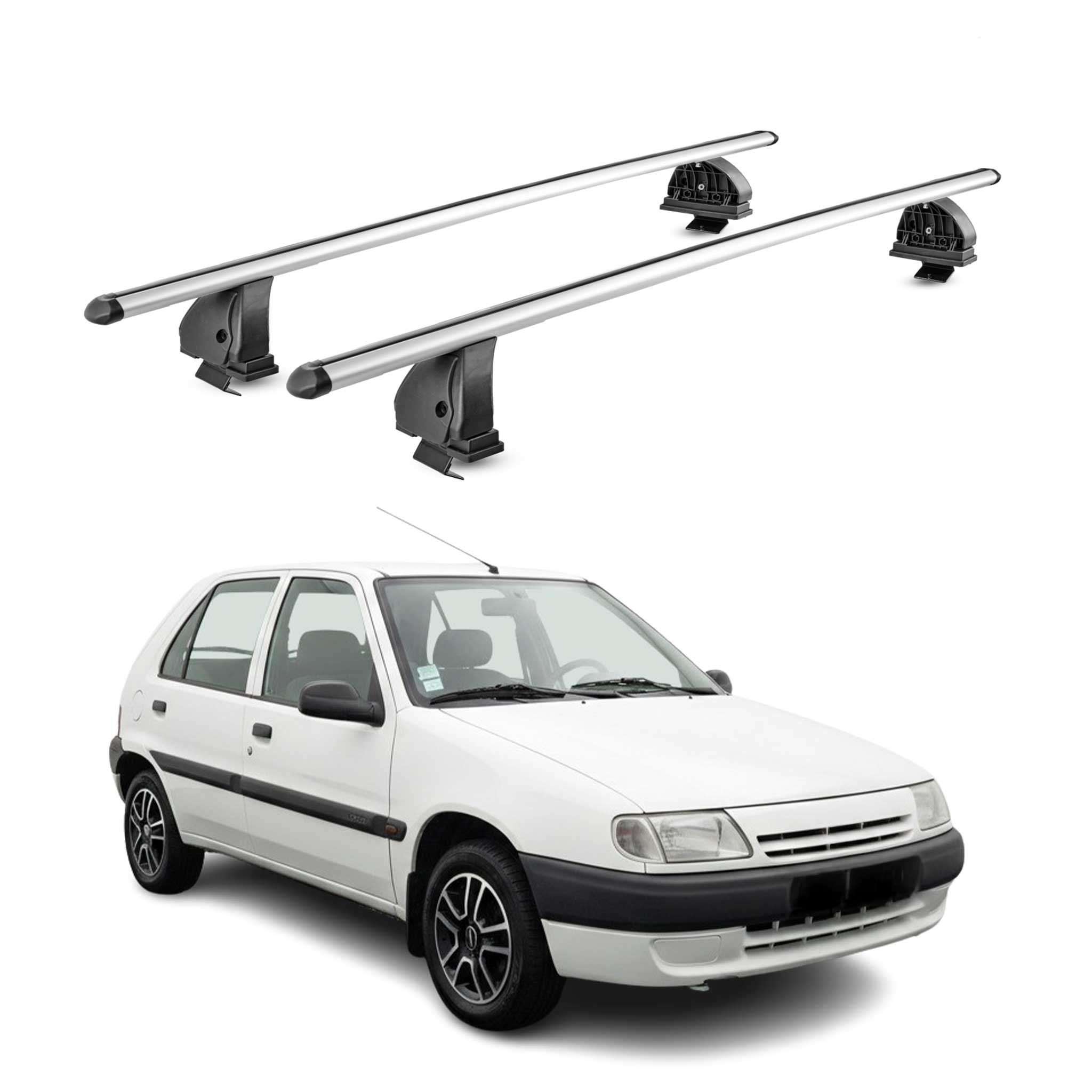 Omac Aluminium Dachträger Querträger Für Citroen Saxo 1996-2003 – Tüv / Din 75302:2019 – Abschließbar – T-nut – Max. 75 Kg – 2 Stangen – Silber