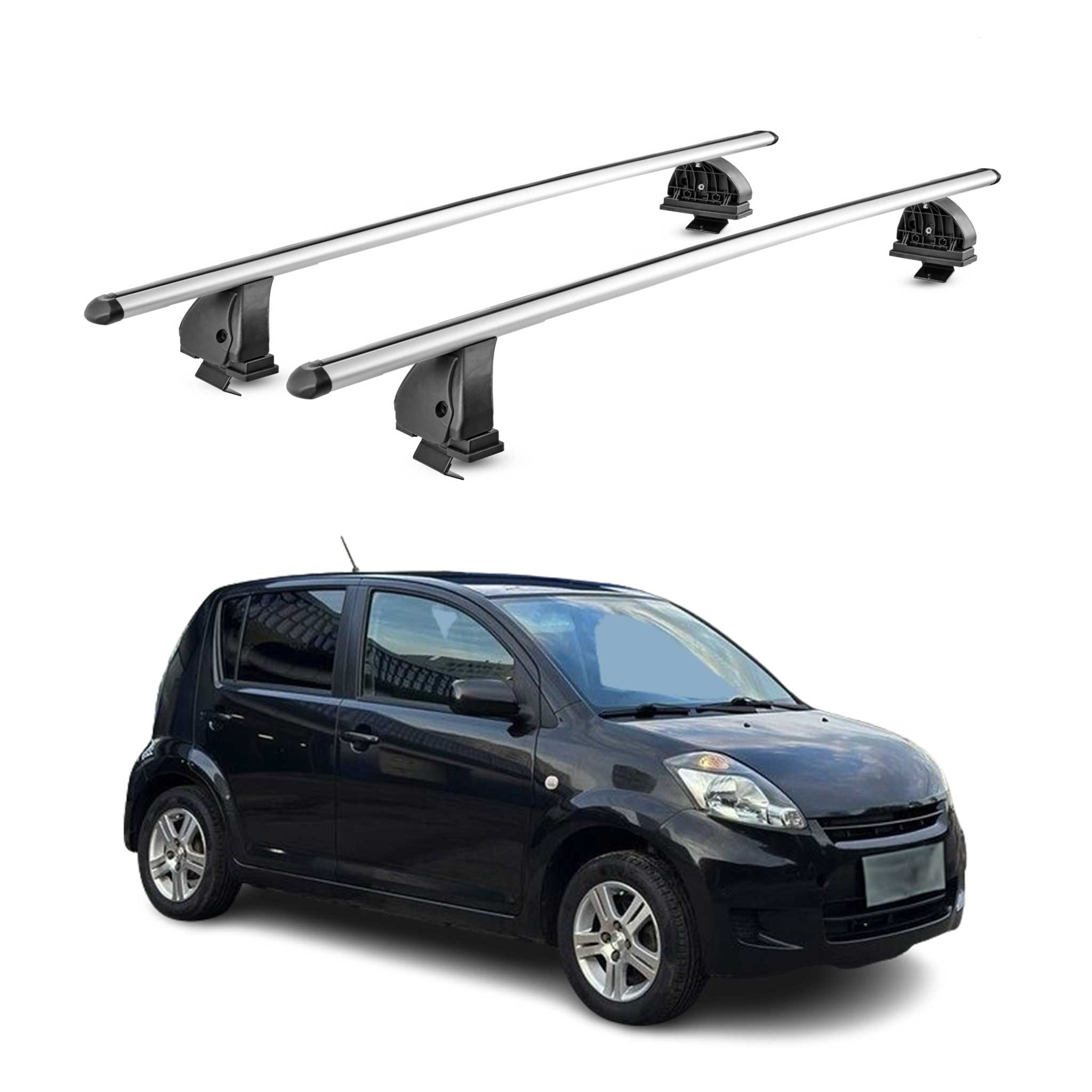Omac Aluminium Dachträger Querträger Für Daihatsu Sirion Ii 2005-2015 – Tüv / Din 75302:2019 – Abschließbar – T-nut – Max. 75 Kg – 2 Stangen – Silber