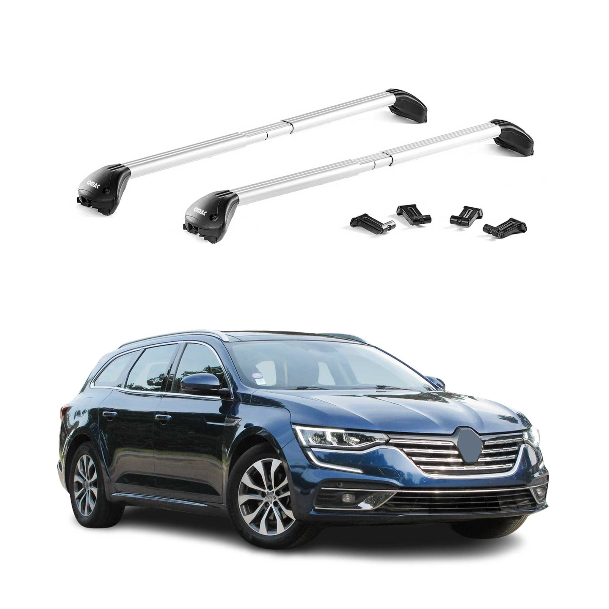 Omac Dachträger Querträger Tüv Geprüft Für Renault Talisman Kombi 2015-2022 – Abschließbar (4 Schlösser) – Max 100 Kg – Robuste Befestigung Silber