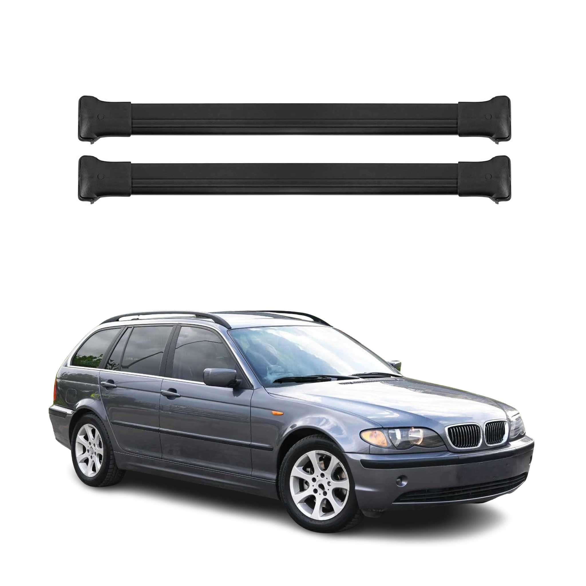 Omac Aluminium Dachträger Querträger Für Bmw 3er E46 Touring 1999-2007 – Max. 75 Kg – 2 Stangen Schwarz