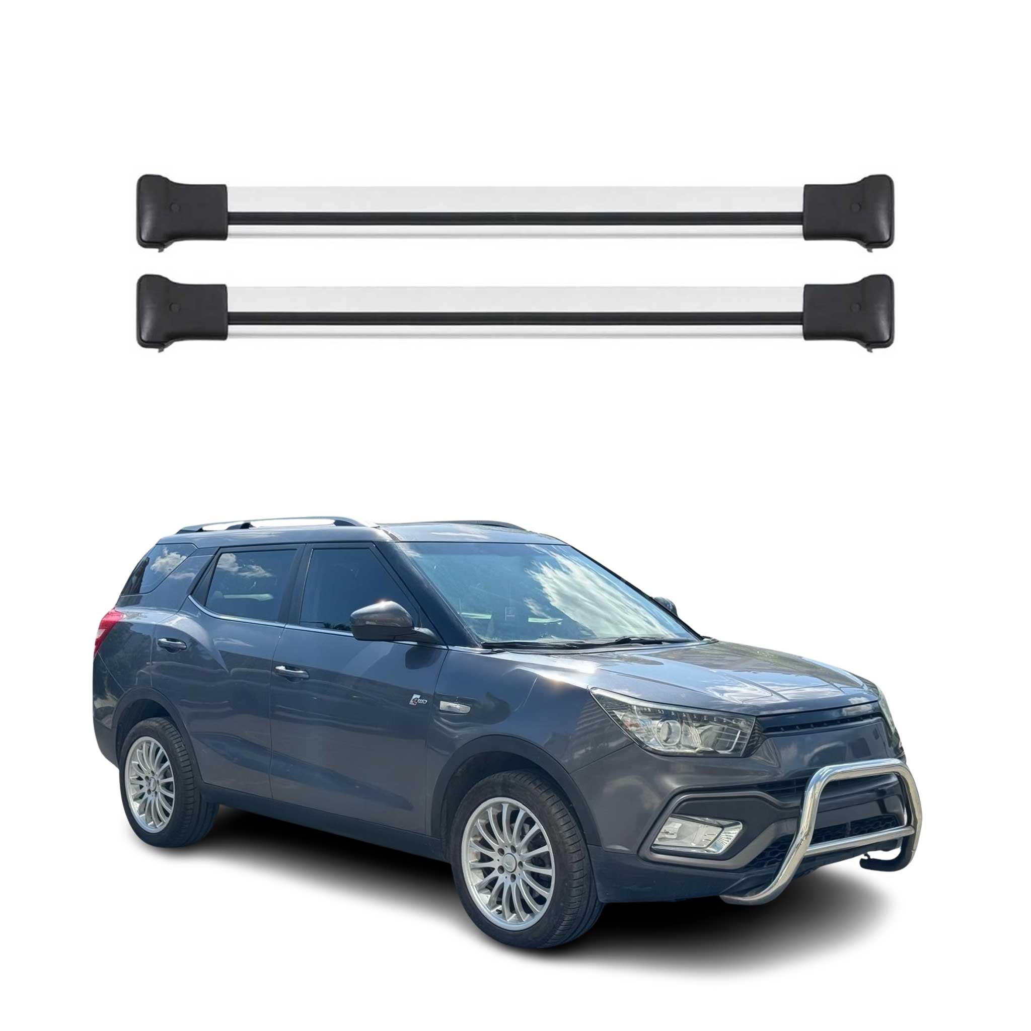 Omac Aluminium Dachträger Querträger Für Ssangyong Xlv 2016-2021 – Max. 75 Kg – 2 Stangen Silber