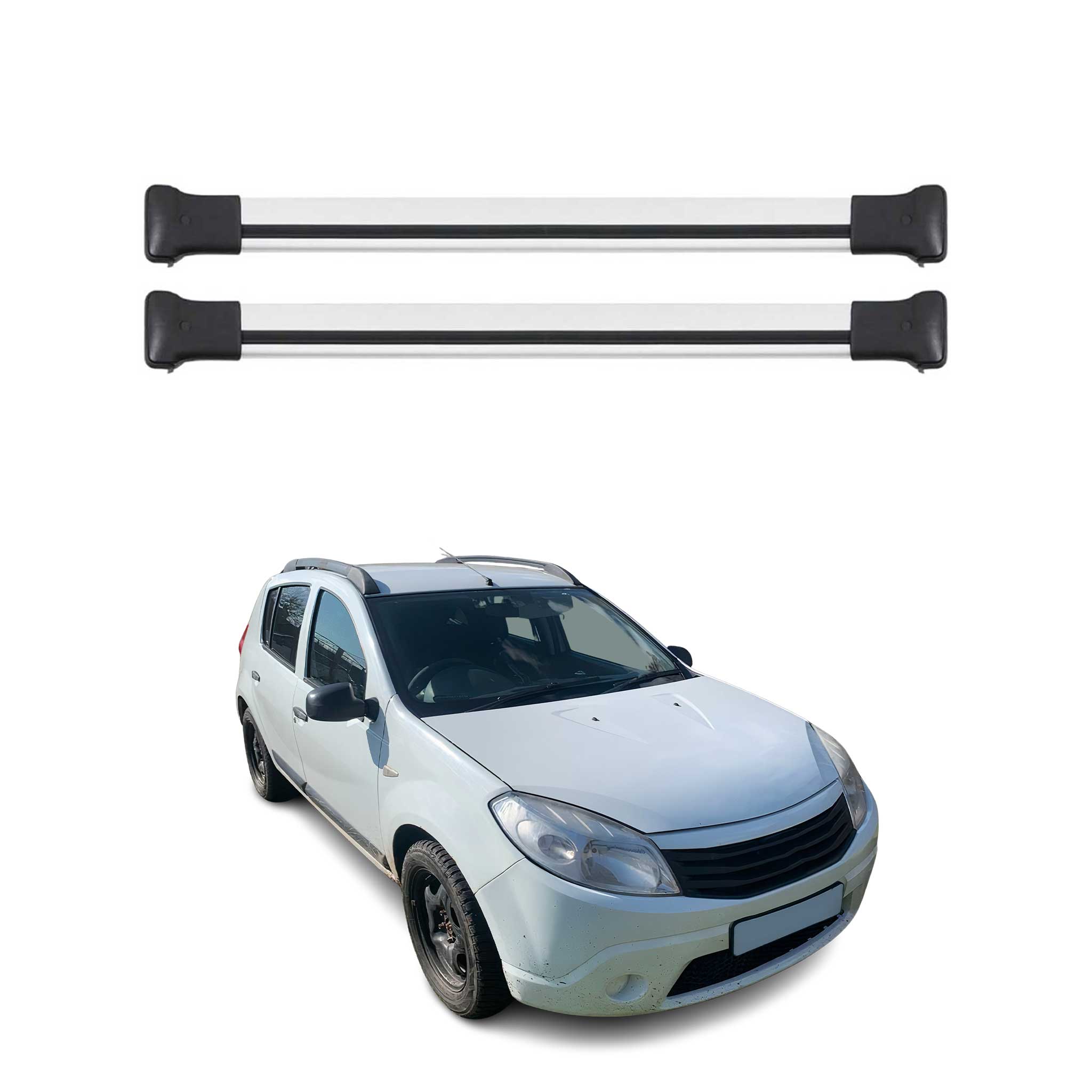 Omac Aluminium Dachträger Querträger Für Dacia Sandero Stepway 2007-2012 – Max. 75 Kg – 2 Stangen Silber