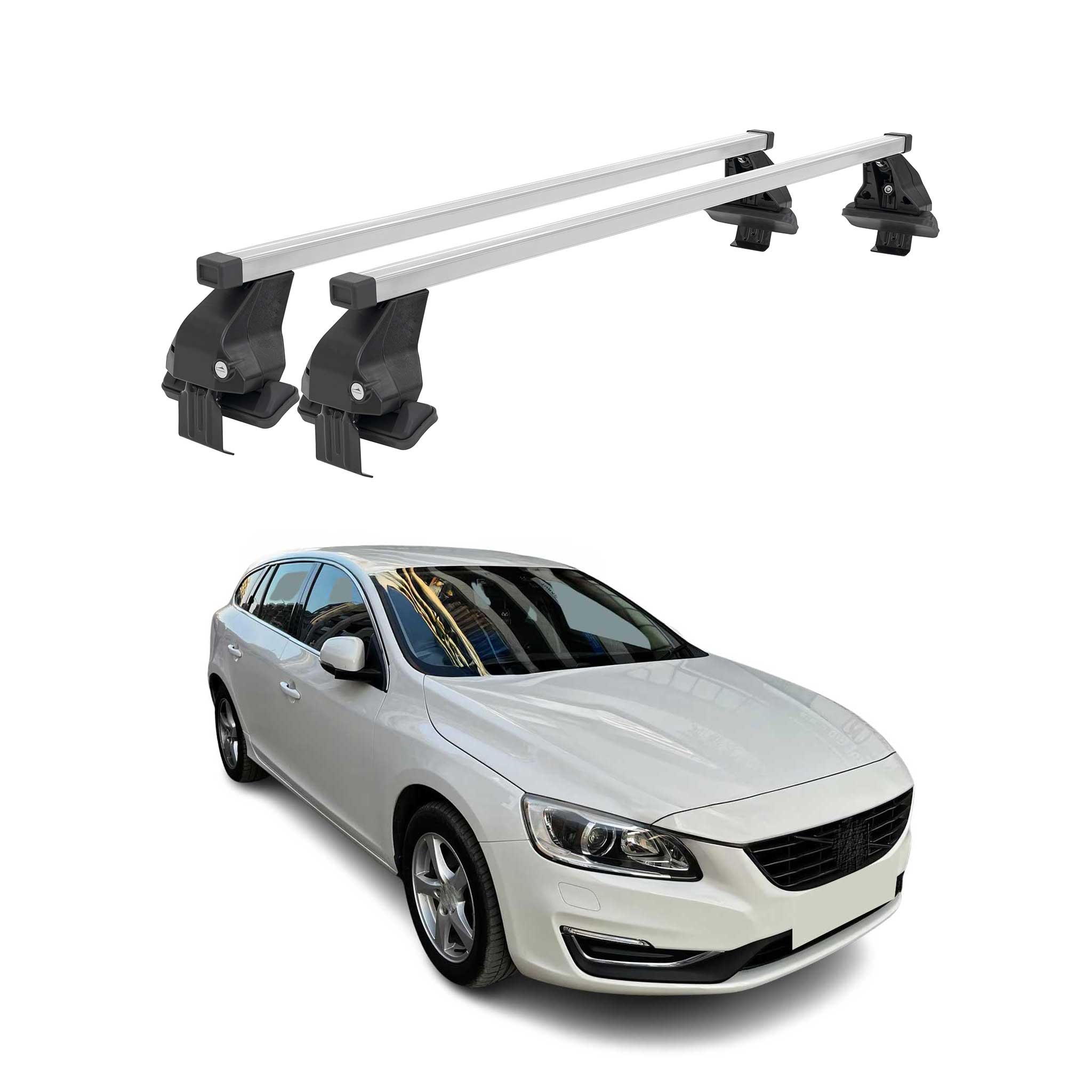 Omac Dachträger Querträger Stahl Für Volvo V60 I 2013-2018 Fl – Abschließbar – City-crash-getestet – Din 75302:2019 – Iso/pas 11154:2006 – Max. 50 Kg Silber