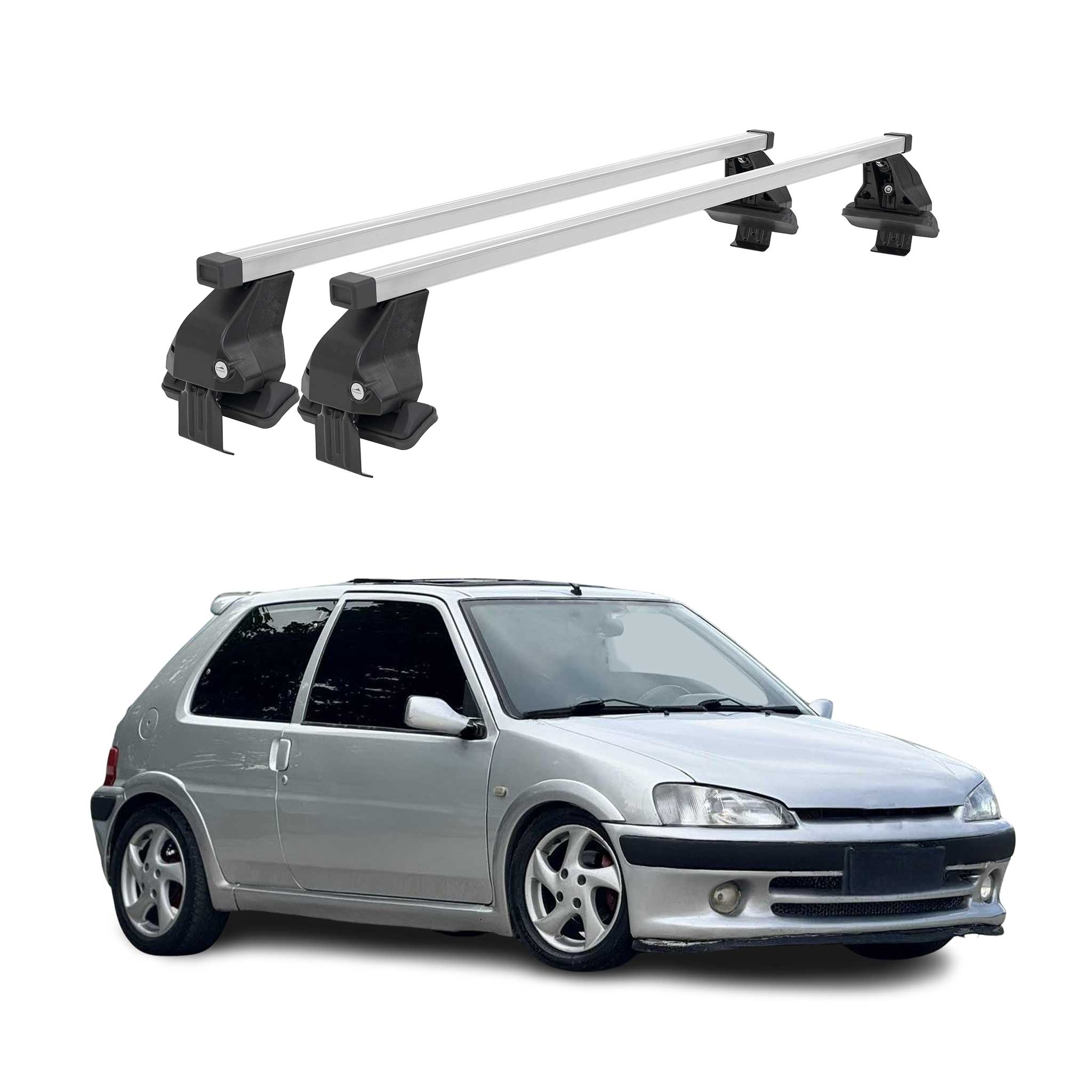 Omac Dachträger Querträger Stahl Für Peugeot 106 1991-2003 5tür – Abschließbar – City-crash-getestet – Din 75302:2019 – Iso/pas 11154:2006 – Max. 50 Kg Silber