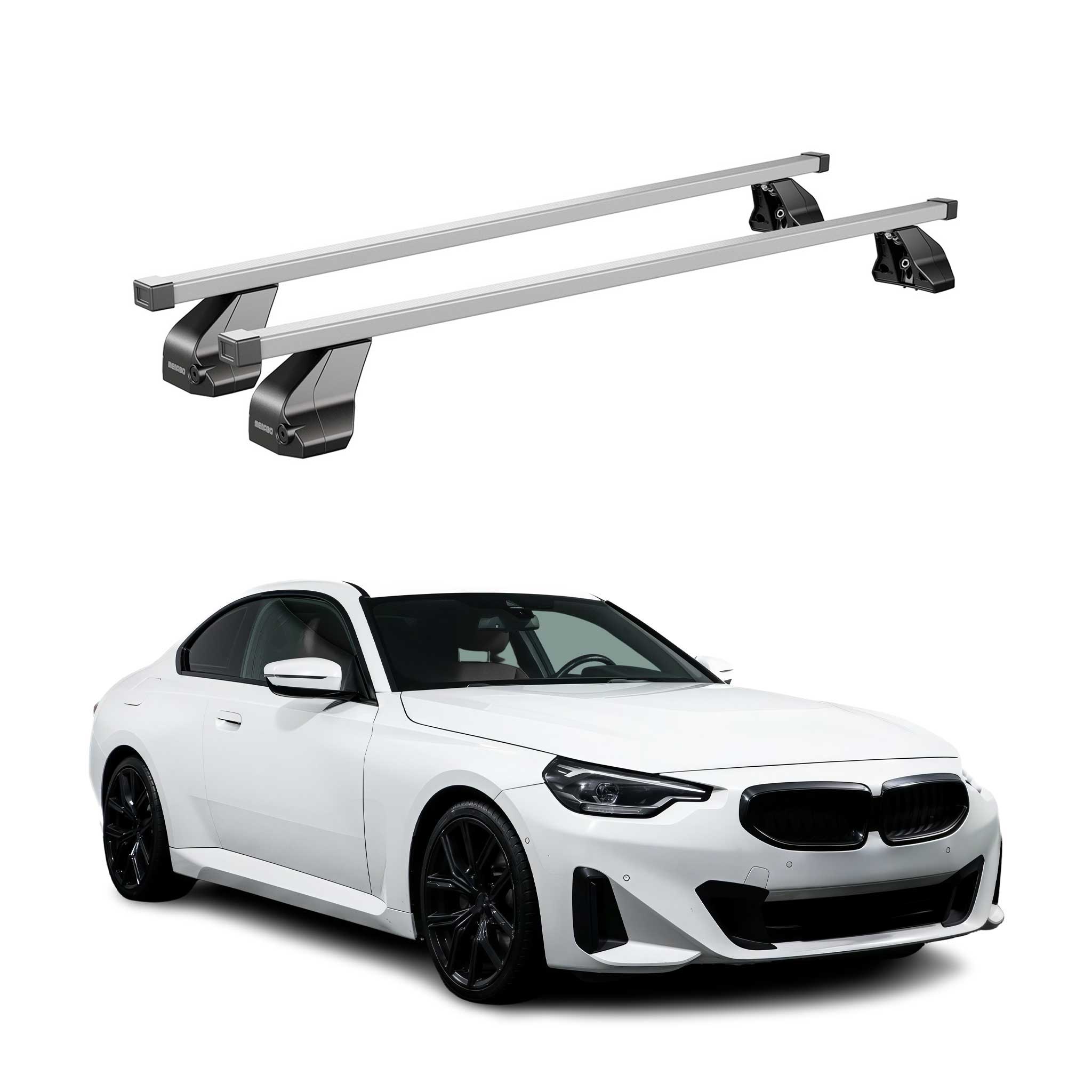 Omac Dachträger Querträger Stahl Für Bmw 2er G42 G87 Coupe 2021-2026 – Abschließbar – City-crash-getestet – Din 75302:2019 – Iso/pas 11154:2006 – Max. 75 Kg Silber