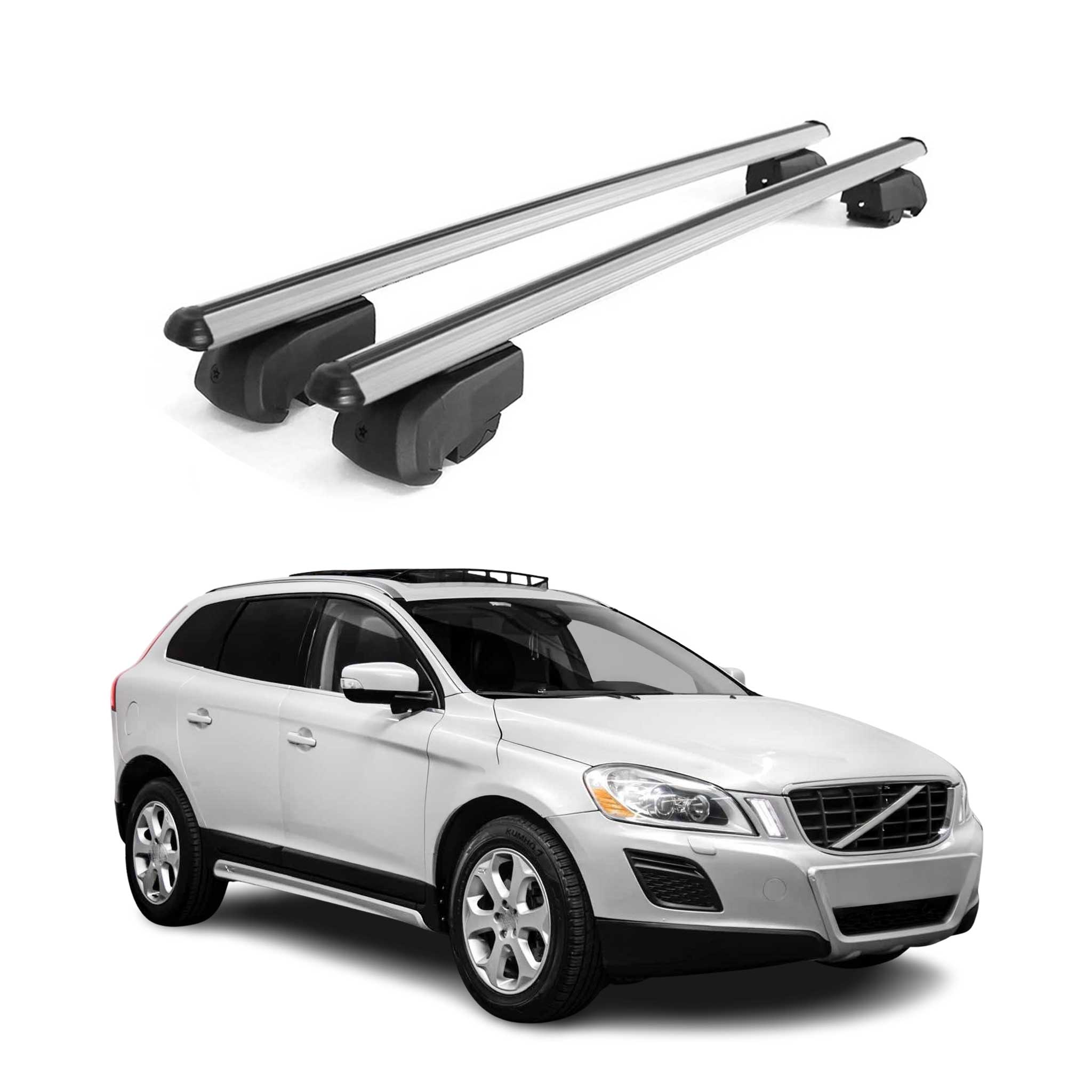 Omac Aluminium Dachträger Querträger Für Volvo Xc60 I 2009-2017 – City Crash – Iso/pas 11154:2006 – Abschließbar – Max. 75 Kg – 2 Stangen Silber